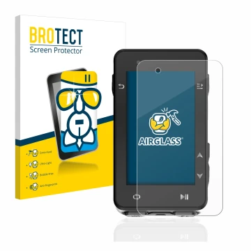 Parte frontal de un envase de producto con el logotipo de la marca BROTECT. Al lado se muestra el dispositivo iGPSPORT iGS630 
