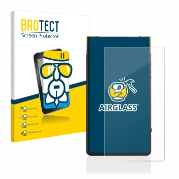 Parte frontal de un envase de producto con el logotipo de la marca BROTECT. Al lado se muestra el dispositivo Sony Walkman NW-
