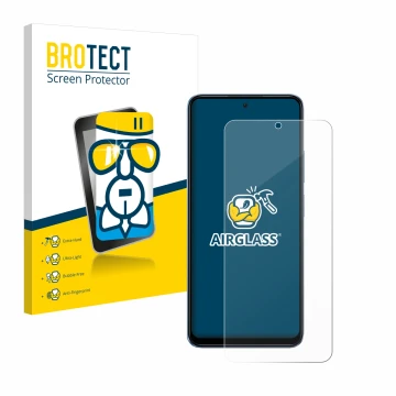 Parte frontal de un envase de producto con el logotipo de la marca BROTECT. Al lado se muestra el dispositivo Xiaomi Redmi Not