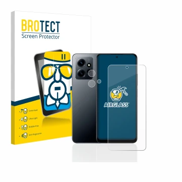 Parte frontal de un envase de producto con el logotipo de la marca BROTECT. Al lado se muestra el dispositivo Xiaomi Redmi Not