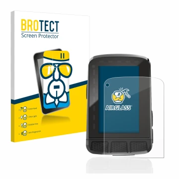 Parte frontal de un envase de producto con el logotipo de la marca BROTECT. Al lado se muestra el dispositivo Wahoo Elemnt Roa
