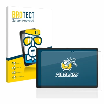 Parte frontal de un envase de producto con el logotipo de la marca BROTECT. Al lado se muestra el dispositivo Jumper EZpad M11