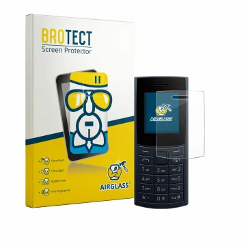 Parte frontal de un envase de producto con el logotipo de la marca BROTECT. Al lado se muestra el dispositivo Nokia 110 4G (20