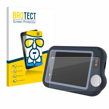 Parte frontal de un envase de producto con el logotipo de la marca BROTECT. Al lado se muestra el dispositivo Wellue Pulsebit 