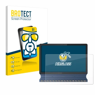 Parte frontal de un envase de producto con el logotipo de la marca BROTECT. Al lado se muestra el dispositivo Lenovo IdeaPad D