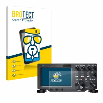 Parte frontal de un envase de producto con el logotipo de la marca BROTECT. Al lado se muestra el dispositivo FlexRadio Maestr