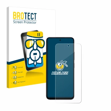 Parte frontal de un envase de producto con el logotipo de la marca BROTECT. Al lado se muestra el dispositivo Xiaomi Redmi 12 