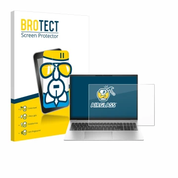 Parte frontal de un envase de producto con el logotipo de la marca BROTECT. Al lado se muestra el dispositivo HP EliteBook 860