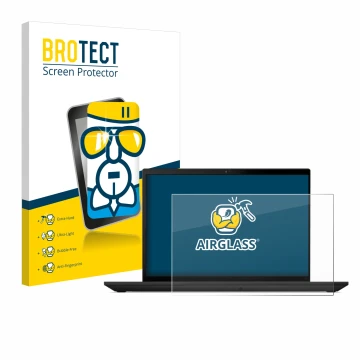 Parte frontal de un envase de producto con el logotipo de la marca BROTECT. Al lado se muestra el dispositivo Lenovo ThinkPad 