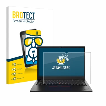 Parte frontal de un envase de producto con el logotipo de la marca BROTECT. Al lado se muestra el dispositivo Lenovo ThinkPad 