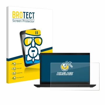 Parte frontal de un envase de producto con el logotipo de la marca BROTECT. Al lado se muestra el dispositivo Lenovo ThinkPad 