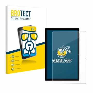 Parte frontal de un envase de producto con el logotipo de la marca BROTECT. Al lado se muestra el dispositivo Blackview Tab 15