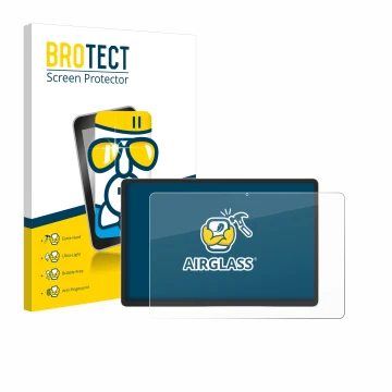 Parte frontal de un envase de producto con el logotipo de la marca BROTECT. Al lado se muestra el dispositivo Samsung Galaxy T
