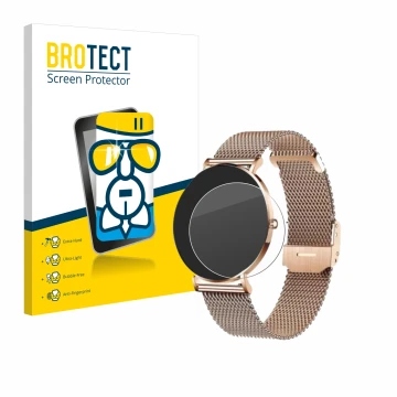 Parte frontal de un envase de producto con el logotipo de la marca BROTECT. Al lado se muestra el dispositivo Xcoast X-Watch S