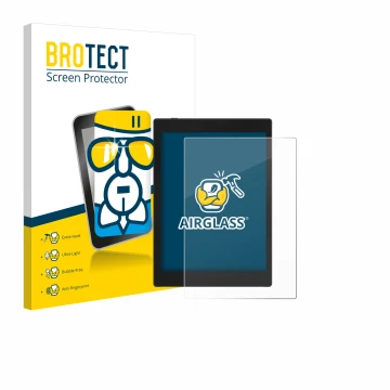 Parte frontal de un envase de producto con el logotipo de la marca BROTECT. Al lado se muestra el dispositivo Boox Tab Mini C 