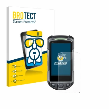 Parte frontal de un envase de producto con el logotipo de la marca BROTECT. Al lado se muestra el dispositivo Keyence BT-A700 