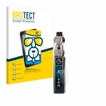 Parte frontal de un envase de producto con el logotipo de la marca BROTECT. Al lado se muestra el dispositivo Voopoo Drag M100