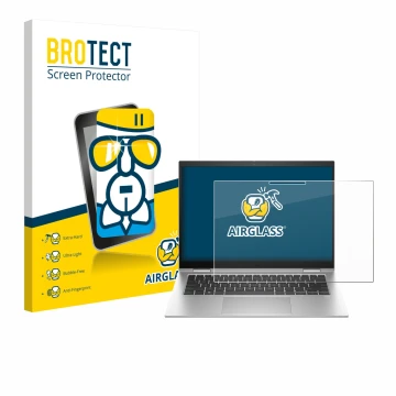 Parte frontal de un envase de producto con el logotipo de la marca BROTECT. Al lado se muestra el dispositivo HP EliteBook x36