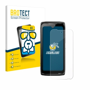 Parte frontal de un envase de producto con el logotipo de la marca BROTECT. Al lado se muestra el dispositivo Crosscall Core-Z