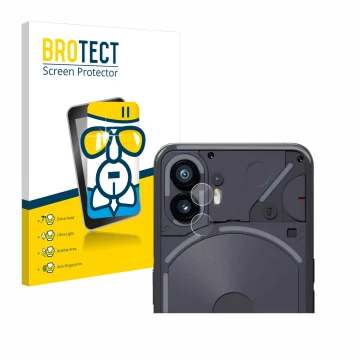 Parte frontal de un envase de producto con el logotipo de la marca BROTECT. Al lado se muestra el dispositivo Nothing Phone (2