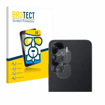 Parte frontal de un envase de producto con el logotipo de la marca BROTECT. Al lado se muestra el dispositivo Honor 90 Lite (S