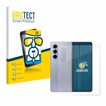Parte frontal de un envase de producto con el logotipo de la marca BROTECT. Al lado se muestra el dispositivo Samsung Galaxy Z