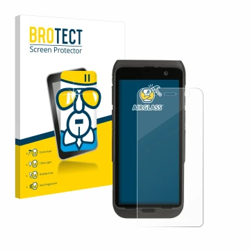 Parte frontal de un envase de producto con el logotipo de la marca BROTECT. Al lado se muestra el dispositivo Honeywell CT47 c