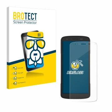 Parte frontal de un envase de producto con el logotipo de la marca BROTECT. Al lado se muestra el dispositivo Zebra TC27 con s