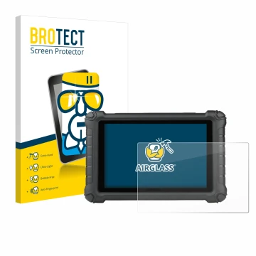Parte frontal de un envase de producto con el logotipo de la marca BROTECT. Al lado se muestra el dispositivo Autel MX900c con