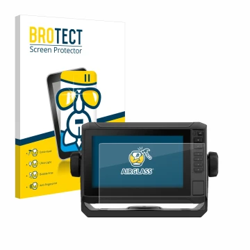 Parte frontal de un envase de producto con el logotipo de la marca BROTECT. Al lado se muestra el dispositivo Garmin ECHOMAP U