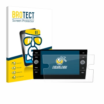 Parte frontal de un envase de producto con el logotipo de la marca BROTECT. Al lado se muestra el dispositivo Volkswagen Taigo