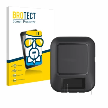 Parte frontal de un envase de producto con el logotipo de la marca BROTECT. Al lado se muestra el dispositivo Garmin inReach M
