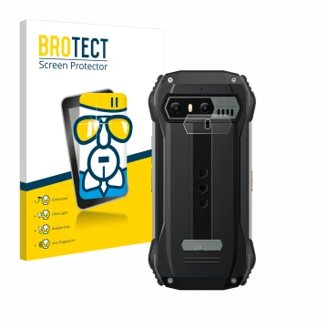 Parte frontal de un envase de producto con el logotipo de la marca BROTECT. Al lado se muestra el dispositivo Blackview N6000 