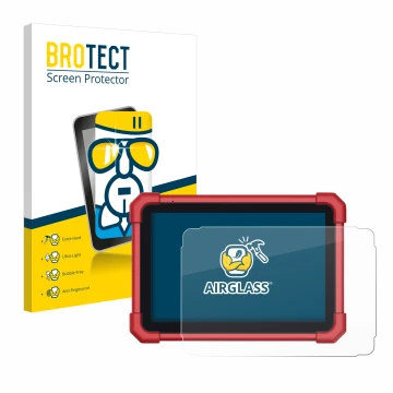 Parte frontal de un envase de producto con el logotipo de la marca BROTECT. Al lado se muestra el dispositivo Launch X-431 Eur