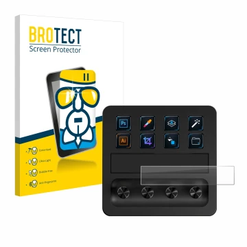 Parte frontal de un envase de producto con el logotipo de la marca BROTECT. Al lado se muestra el dispositivo Elgato Stream De