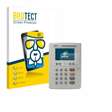 Parte frontal de un envase de producto con el logotipo de la marca BROTECT. Al lado se muestra el dispositivo ingenico eHealth