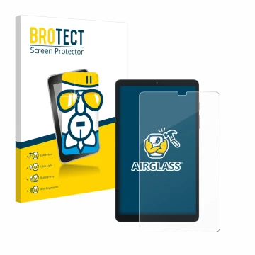 Parte frontal de un envase de producto con el logotipo de la marca BROTECT. Al lado se muestra el dispositivo Blackview Tab 60