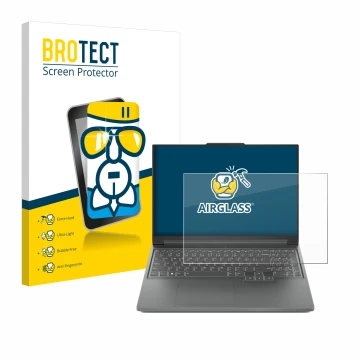 Parte frontal de un envase de producto con el logotipo de la marca BROTECT. Al lado se muestra el dispositivo Lenovo Legion Sl