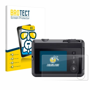 Parte frontal de un envase de producto con el logotipo de la marca BROTECT. Al lado se muestra el dispositivo Leica SOFORT 2 c