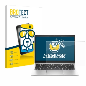 Parte frontal de un envase de producto con el logotipo de la marca BROTECT. Al lado se muestra el dispositivo HP EliteBook 830