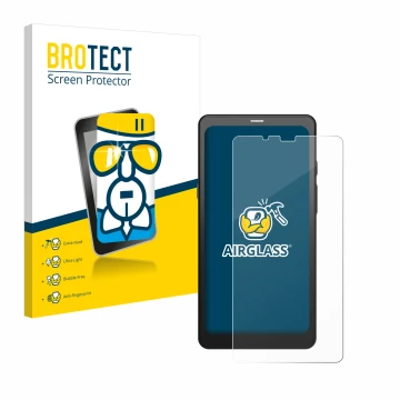 Parte frontal de un envase de producto con el logotipo de la marca BROTECT. Al lado se muestra el dispositivo Boox Palma con s