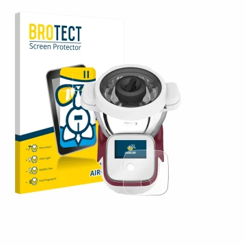 Parte frontal de un envase de producto con el logotipo de la marca BROTECT. Al lado se muestra el dispositivo Moulinex i-Compa