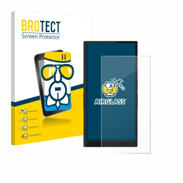 Parte frontal de un envase de producto con el logotipo de la marca BROTECT. Al lado se muestra el dispositivo Hiby R6 Pro II (