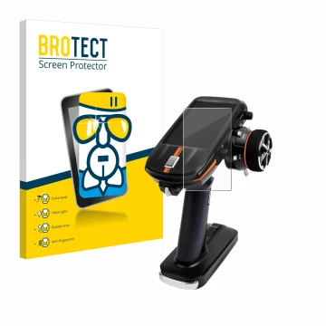 Parte frontal de un envase de producto con el logotipo de la marca BROTECT. Al lado se muestra el dispositivo RadioLink RC8X c