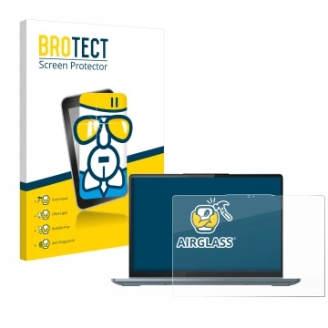 Parte frontal de un envase de producto con el logotipo de la marca BROTECT. Al lado se muestra el dispositivo Lenovo IdeaPad F