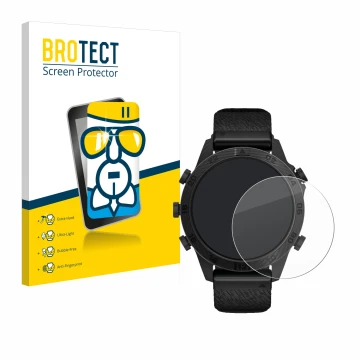 Parte frontal de un envase de producto con el logotipo de la marca BROTECT. Al lado se muestra el dispositivo Garmin Marq Comm