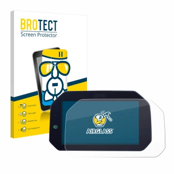 Parte frontal de un envase de producto con el logotipo de la marca BROTECT. Al lado se muestra el dispositivo BMW R 1300 GS TF