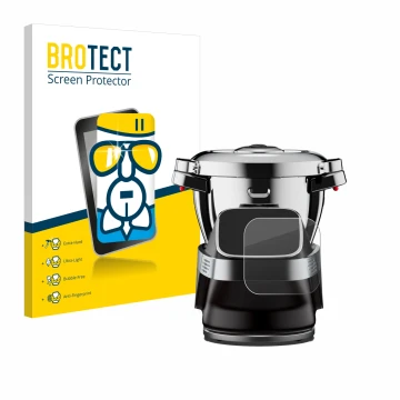 Parte frontal de un envase de producto con el logotipo de la marca BROTECT. Al lado se muestra el dispositivo WMF Avantgarde c