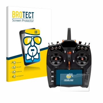 Parte frontal de un envase de producto con el logotipo de la marca BROTECT. Al lado se muestra el dispositivo Spektrum NX20 co