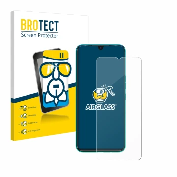 Parte frontal de un envase de producto con el logotipo de la marca BROTECT. Al lado se muestra el dispositivo Tecno Spark 7 co